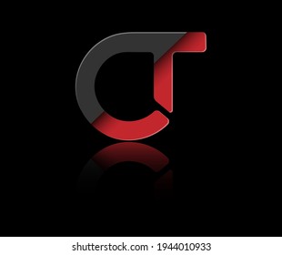 Cartas estilizadas en minúsculas C y T en rojo y negro conectadas por una sola línea para el logotipo, el monograma y el diseño creativo. Ilustración vectorial aislada en negro.