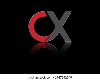 Stylized lowercase letters C and X in red and black connected by a single line for logo, monogram and creative design. Vector illustration isolated on black.