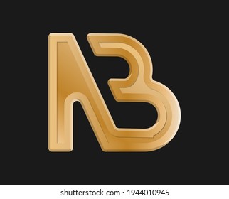 Stylized lowercase letters N and B, connected by a single line for logo, monogram and creative design. Vector illustration isolated on black background.