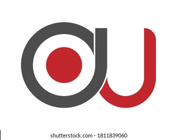 Stylized lowercase letters O and U are linked by a single line for a logo, monogram, or monogram. Vector illustration isolated on a white background.
