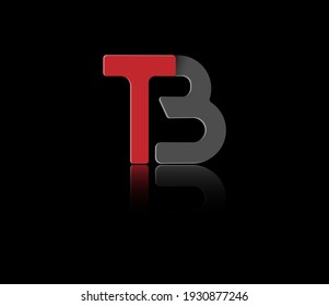 Stylized lowercase letters T and B in red and black connected by a single line for logo, monogram and creative design. Vector illustration isolated on  white background.