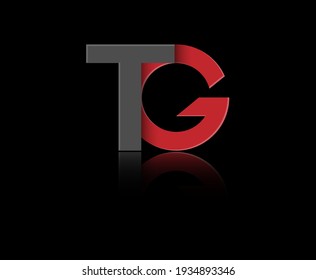 Stylized lowercase letters T and G in red and black connected by a single line for logo, monogram and creative design. Vector illustration isolated on black.