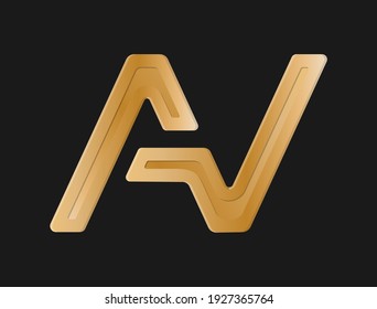 Stylized lowercase letters A and V, connected by a single line for logo, monogram and creative design. Vector illustration isolated on black background.