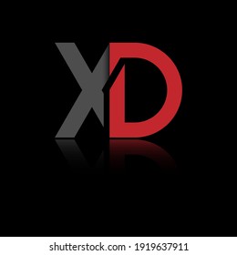 Stylized lowercase letters X and D in red and black connected by a single line for logo, monogram and creative design. Vector illustration isolated on black background.