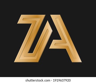 Stilvolle Kleinbuchstaben Z und A, verbunden durch eine einzige Zeile für Logo, Monogramm und kreatives Design. Vektorgrafik einzeln auf schwarzem Hintergrund.