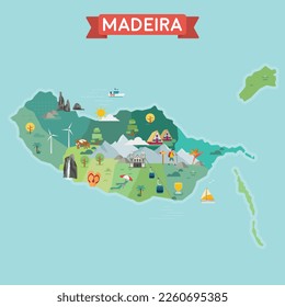 Stylized Madeira Map. Tourist and travel map.