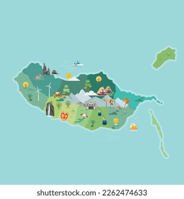 Stylized Madeira Map. Tourist and travel map