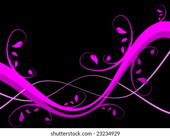 A stylized magenta floral vector background design on a black backdrop with room for text