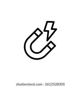 Stylized magnet attracts a lightning bolt in an outline style design ideal for physics, science or innovation concepts.