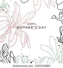 Сard with stylized magnolia on a white background. Happy Mother's Day. Gift card. Object, sticker, logo, emblem, print, card, advertising material. Vector illustration.