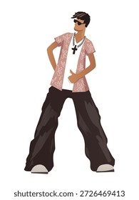 Stylisierte männliche Tänzerin stehende Pose, moderne urbane Tanzfigur Vektorgrafik auf weißem Hintergrund
