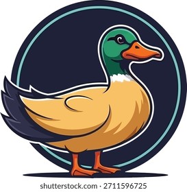 Stylized Mallard Duck Logo with Circular Teal Border