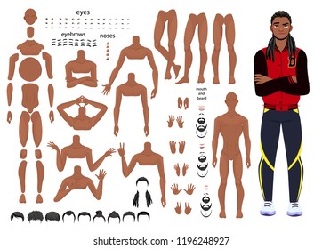 Stylized man characters set for animation. Some parts of body. Vector illustration