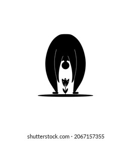 Stylized man stands upside down and takes care of a garden plant, gardener icon, spring-summer garden work, gardening. Vector illustration