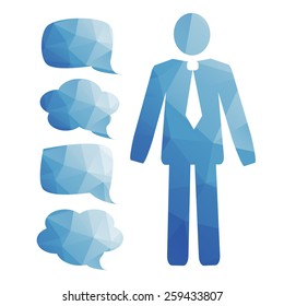 stylized man in a tie and a set of bubbles for thought
