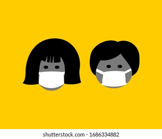 Stylized man and woman head in face mask