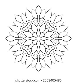 Stylized mandala with floral pattern coloring book page, vector file, wall art, simple mandala art, Design for a wallpaper Paint shirt and tile Sticker Design, vector file