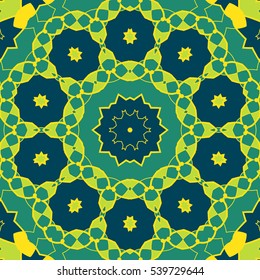 Stylized Mandala Green Colour. Round Ornamental Pattern. Geometric seamless circle element made in vector. Spiritual or ritual symbol of Indian religion.