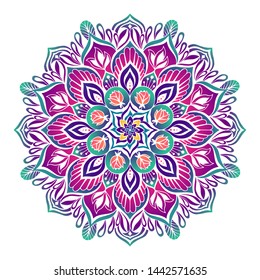 Stylized mandala made in bright colors. Vector illustration for accessories for yoga and pilates