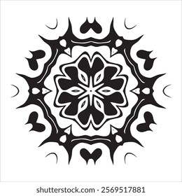 Stylized Mandala with Sharp Ornamental Edges and Symmetrical Floral Motifs