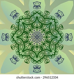 Stylized mandala star on green vector artwork