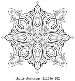 Stylized mandala with vintage patterns on a white isolated background. For coloring book pages.