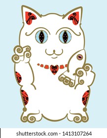 Stylized Maneki Neko - Japanes fortune and good luck symbol.