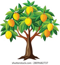 Stylized Mango Tree with Yellow Fruit and Green Foliage