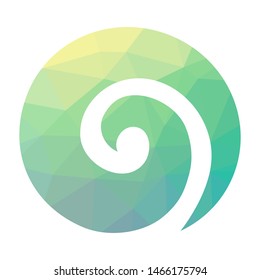 Stylized Maori symbol, colorful spiral shape based on silver fern frond. geometric logo icon