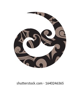 Stylized Maori symbol, spiral shape based on silver fern frond, vector