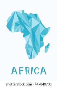 A stylized map of Africa of blue triangles. Creative concept.Travel. Polygonal style.