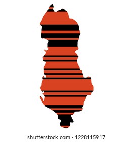 Stylized map of Albania with colored hatchings.
CMYK code of colors come from the flag of Albania.
Also, proportion of colors(in percentages) is like in the flag of Albania.
