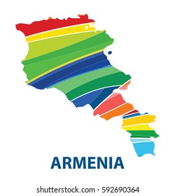 Stylized map of Armenia with abstract color stripes.vector illustration.