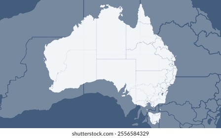 Stylized map of Australia with color variations highlighting different states and territories, ideal for educational, geographic, and design use