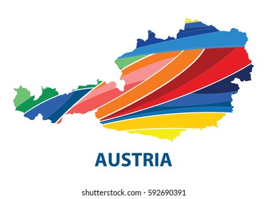 Stylized map of Austria with abstract color stripes.vector illustration.