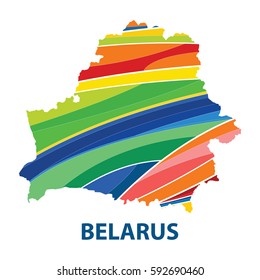 Stylized map of belarus with abstract color stripes.vector illustration.