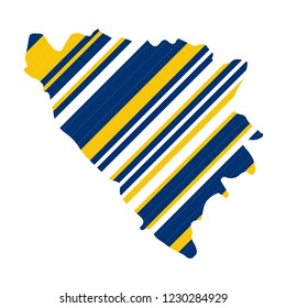 Stylized map of Bosnia Herzegovina  with colored hatchings.
CMYK code of colors come from the flag of Bosnia Herzegovina.