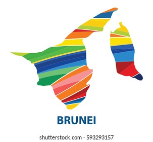 Stylized map of Brunei Darussalam with abstract color stripes.vector illustration.