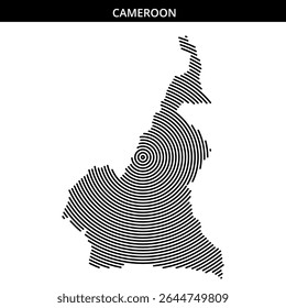 Stylized map of Cameroon created with spiral line patterns.
