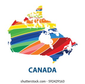 Stylized map of Canada with abstract color stripes.vector illustration.
