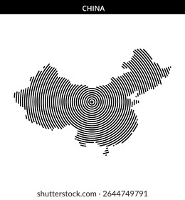 Stylized map of China formed with concentric circular lines.