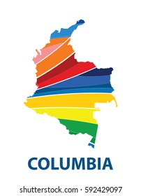Stylized map of Columbia with abstract color stripes.vector illustration.