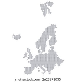Mapa estilizado do continente Europa consistindo de hexágonos. Um mapa do continente em um estilo estilizado simples para apresentações, cartazes e infográficos.