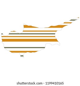 Stylized map of Cyprus with colored hatchings. CMYK code of colors come from the flag of Cyprus.