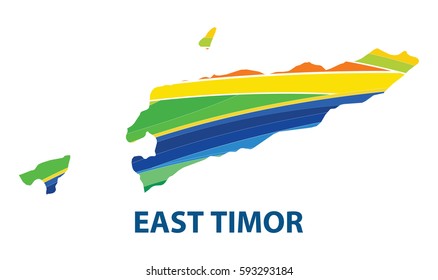 Stylized map of East Timor with abstract color stripes.vector illustration.