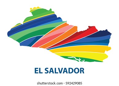 Stylized map of El salvador with abstract color stripes.vector illustration.