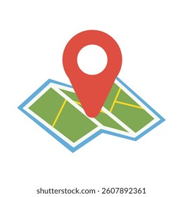 stylized map featuring a prominent red location pin marker
