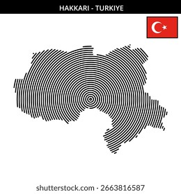 Stylized map of Hakkari with concentric circular lines