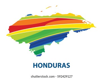 Stylized map of honduras with abstract color stripes.vector illustration.