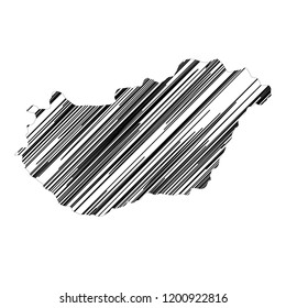 Stylized map of Hungary with black hatchings.